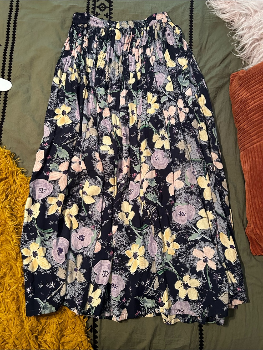 Floral Skirt - Navy with Yellow & Pink Floral Print